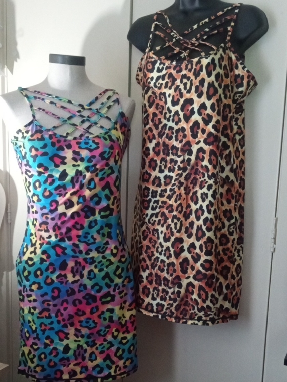 Rebel Raven Two Multicolor Leopard-Print Mini Dresses with Crisscross Straps